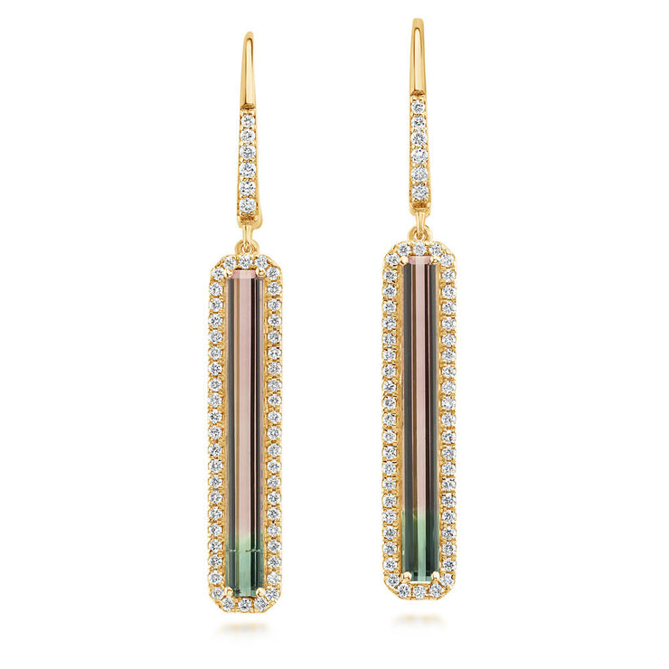 14K Yellow Gold Bi-Color Tourmaline/Diamond Earrings