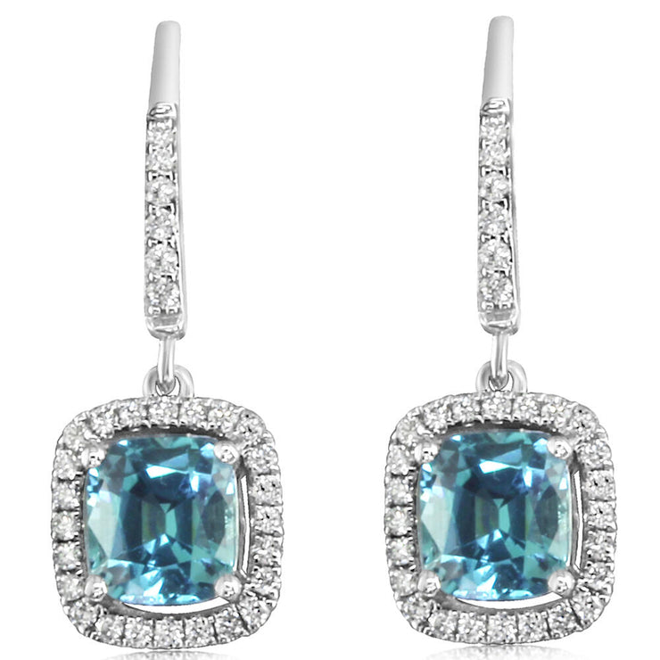 14K White Gold Lagoon Tourmaline/Diamond Earrings