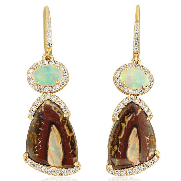 14K Yellow Gold Australian Boulder Opal/Diamond Earrings