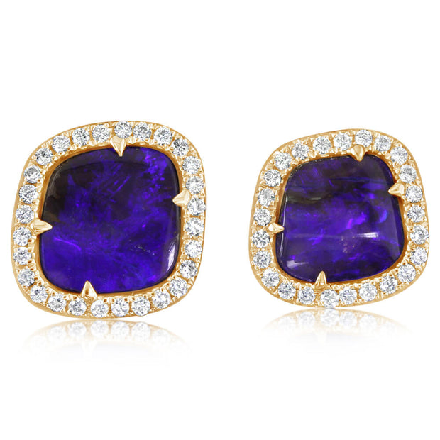 14K Yellow Gold Australian Boulder Opal/Diamond Earrings