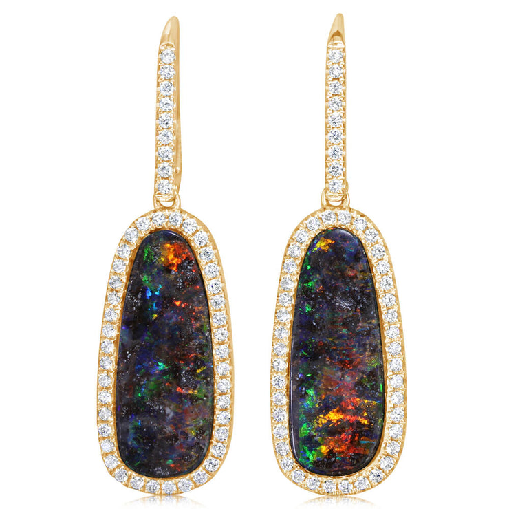 14K Yellow Gold Australian Boulder Opal/Diamond Earrings