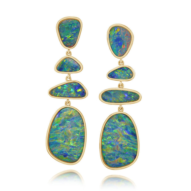 14K Yellow Gold Australian Opal Doublet Earrings