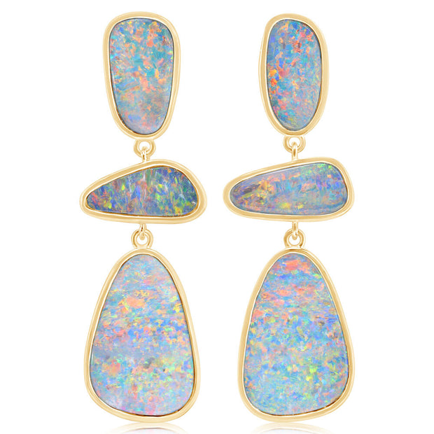 14K Yellow Gold Australian Opal Doublet Earrings