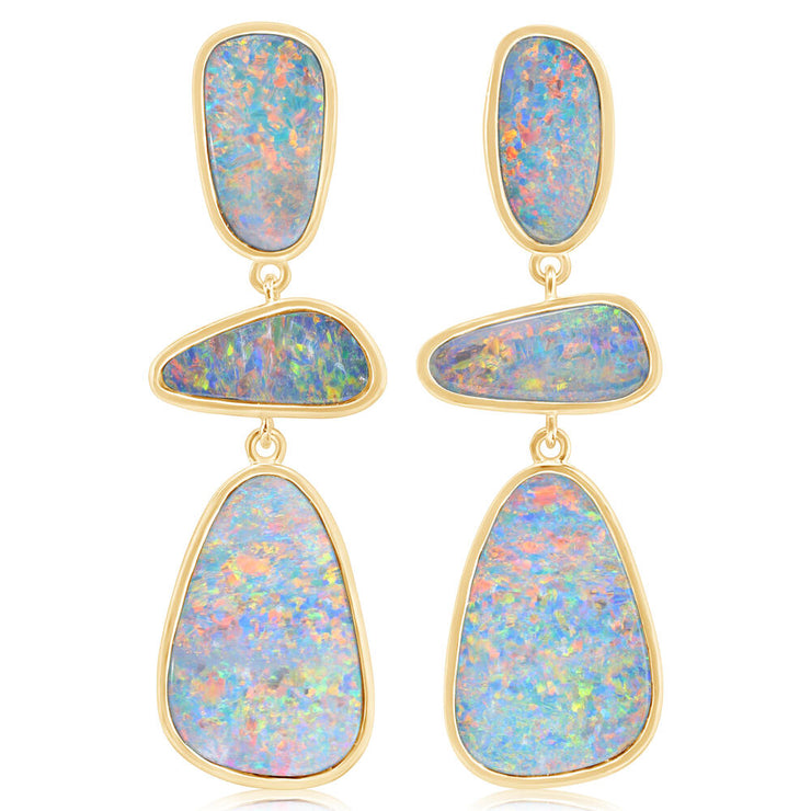 14K Yellow Gold Australian Opal Doublet Earrings