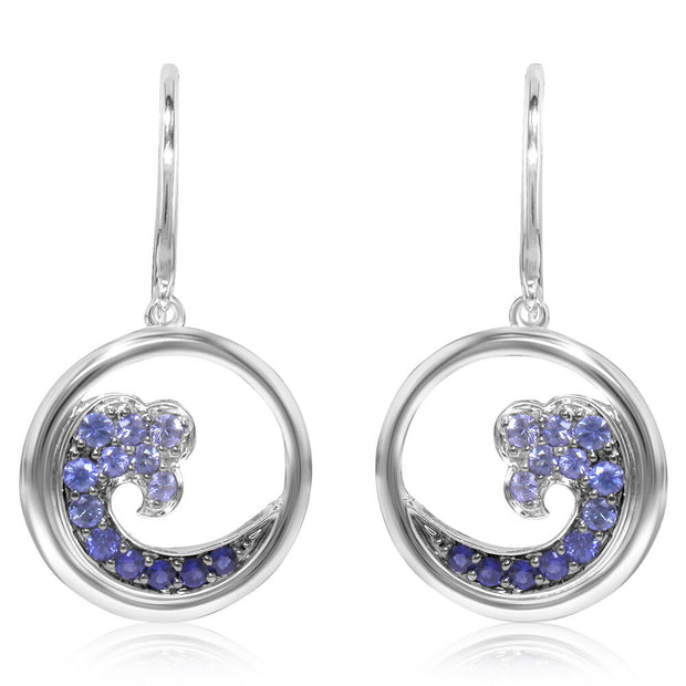 Sterling Silver Nature Graduated Blue Sapphire Wave 15mm Earrings