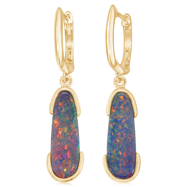 14K Yellow Gold Australian Opal Doublet Earrings