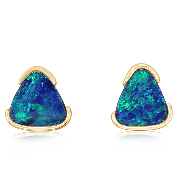 14K Yellow Gold Australian Opal Doublet Earrings