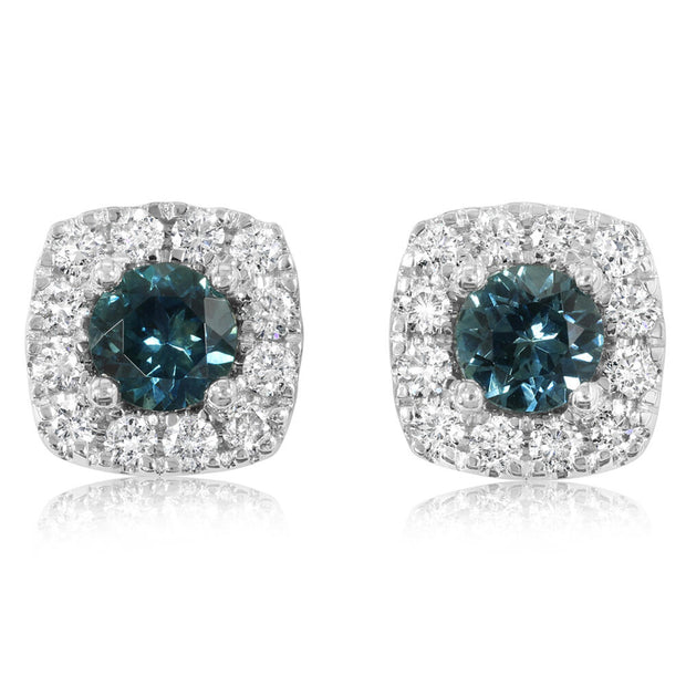 14K White Gold 5.50 X 3.50mm Round Montana Sapphire/Diamond Earrings