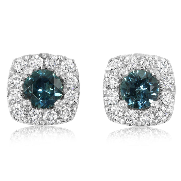 14K White Gold 5.50 X 3.50mm Round Montana Sapphire/Diamond Earrings