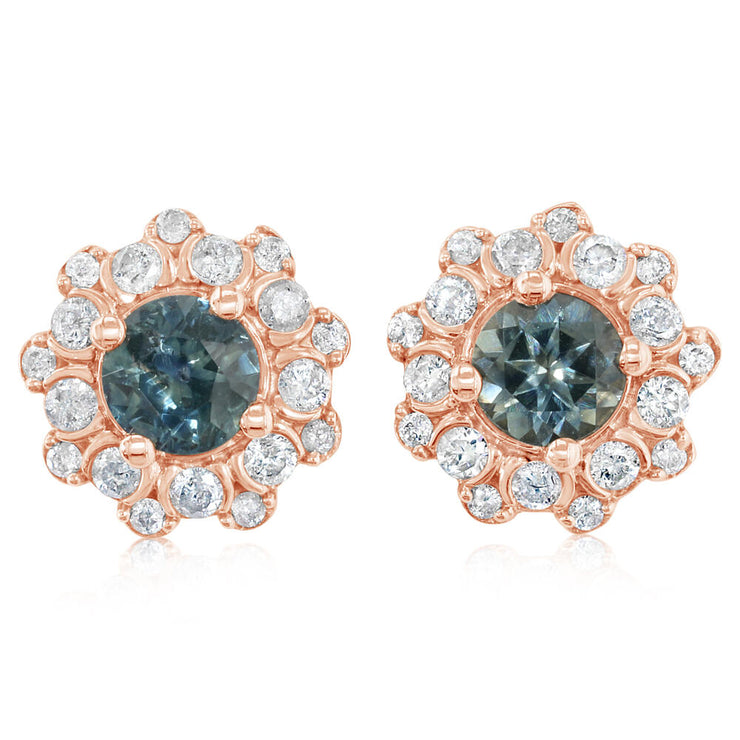 14K Rose Gold 4.00x2.50mm Round Montana Sapphire/Diamond Earrings