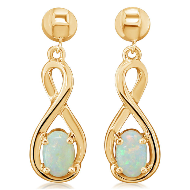 14K Yellow Gold Australian Opal Earrings with Dangle Post