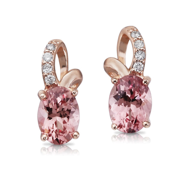 14K Rose Gold Lotus Garnet/Diamond Earrings