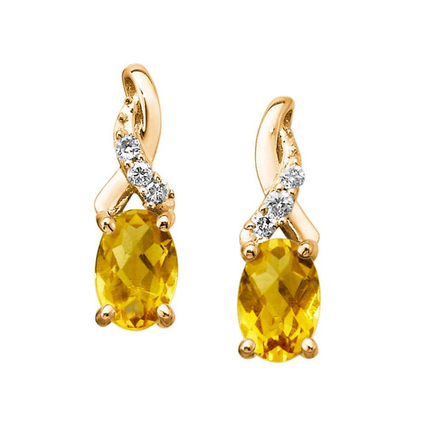 14K Yellow Gold Citrine/Diamond Earrings