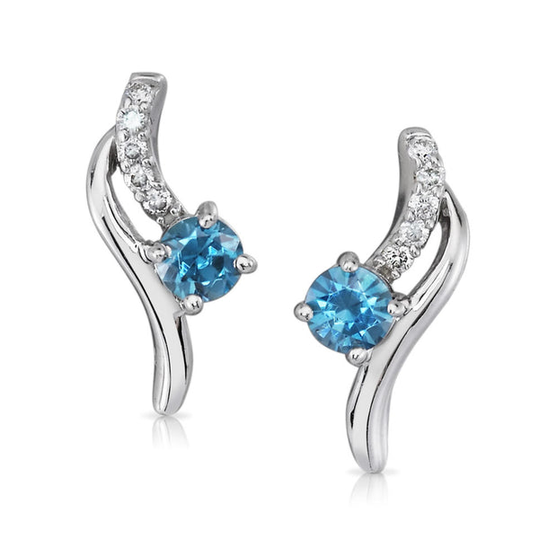 14K White Gold Blue Zircon/Diamond Earrings