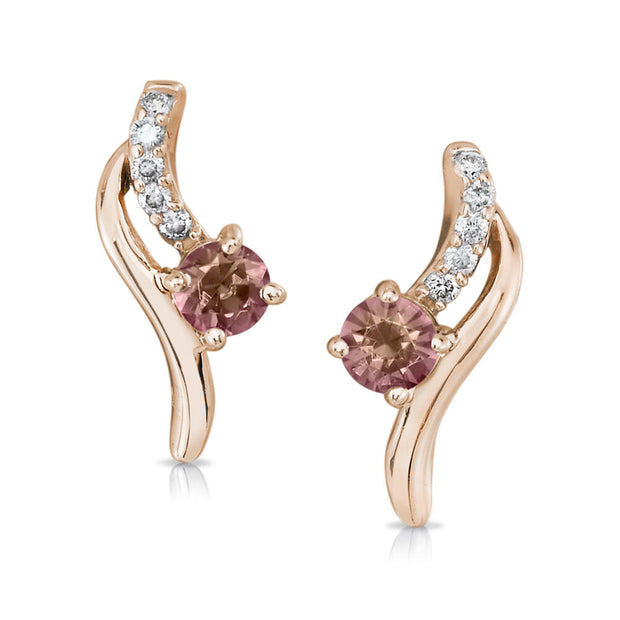 14K Gold Rose Lotus Garnet/Diamond Earrings