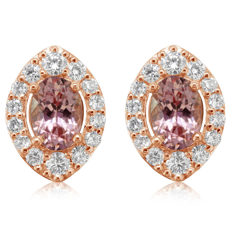 14K Rose Gold Lotus Garnet/Diamond Earrings