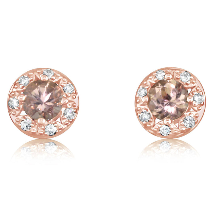14K Rose Gold Lotus Garnet/Diamond Earrings