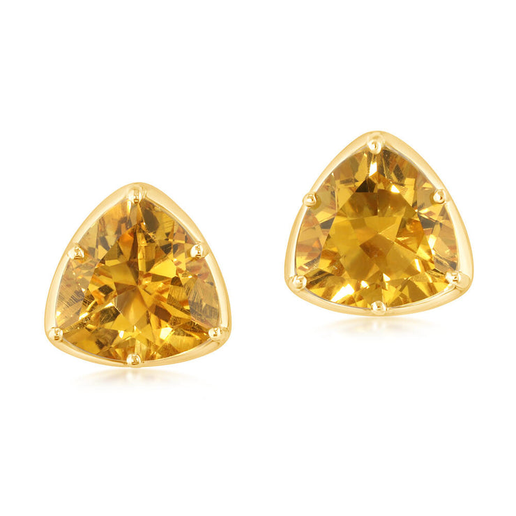 14K Yellow Gold 9mm Trillion Citrine Earrings