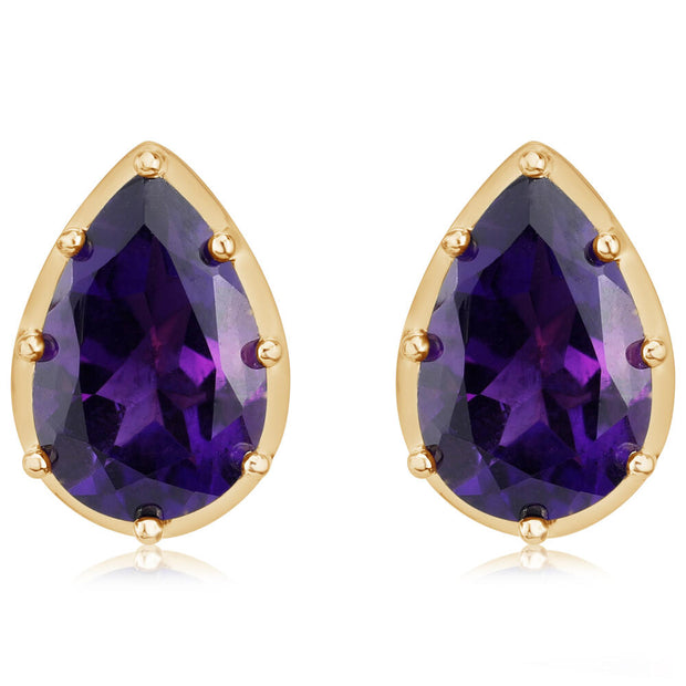 14K Yellow Gold 9x6 mm Amethyst Earrings