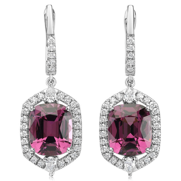 Platinum Pink Garnet/Diamond Earrings
