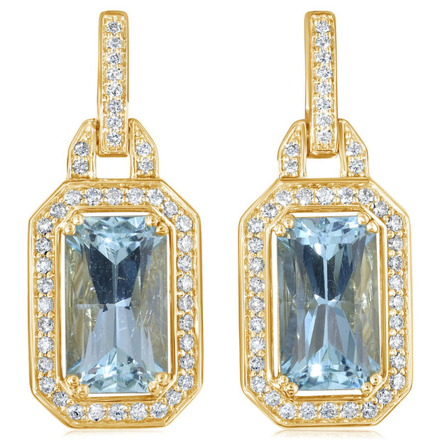 18K Yellow Gold Aquamarine/Diamond Earrings