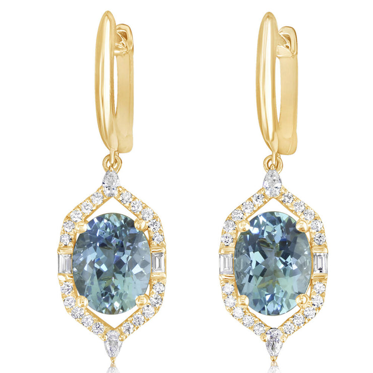 18K Yellow Gold Aquamarine/Diamond Earrings