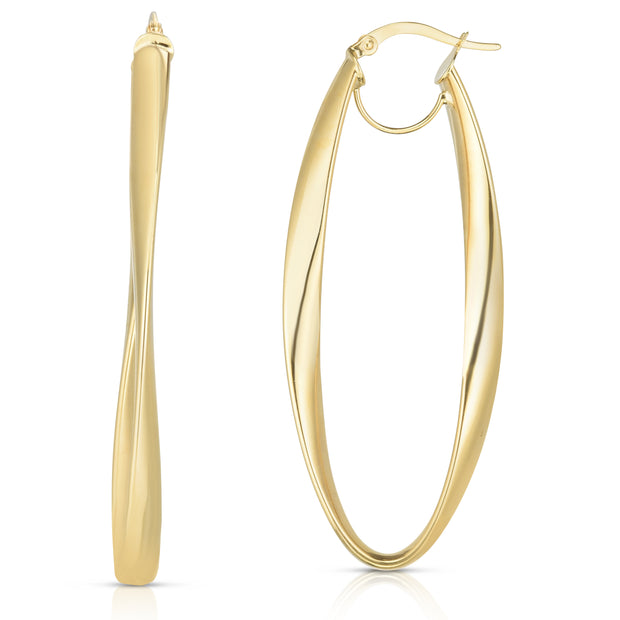 14K Gold Twisted Oval Hinged Hoop Earring