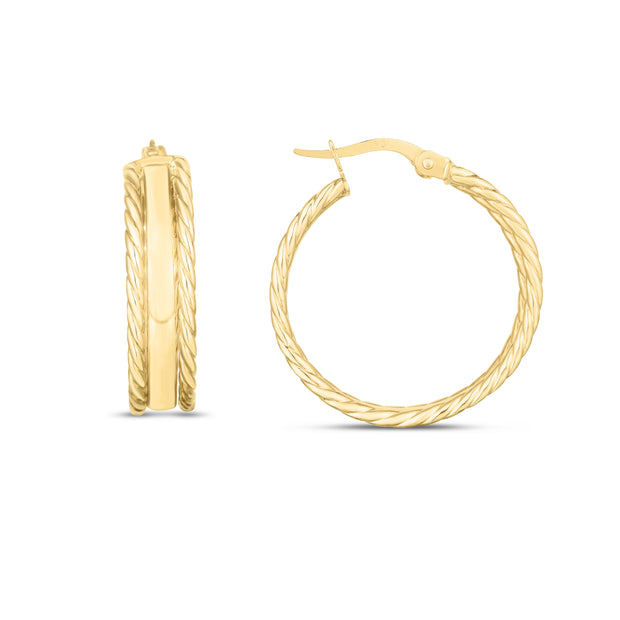 14K Gold Triple Row Hoops