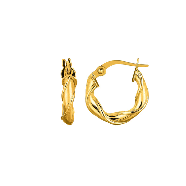14K Gold 3x15mm Twist Hoop Earring