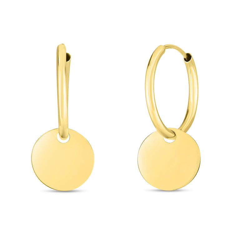 14K Dangle Circle Huggie Earring