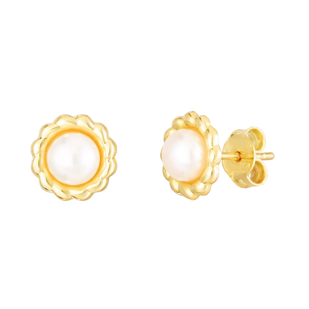 14K Pearl Flower Studs