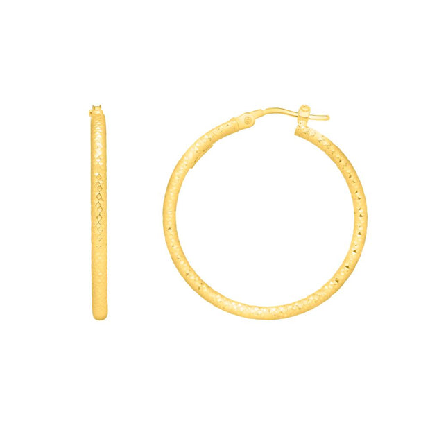 14K Gold Round Diamond Cut Hoop Earring