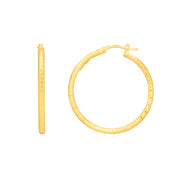 14K Gold Round Diamond Cut Hoop Earring