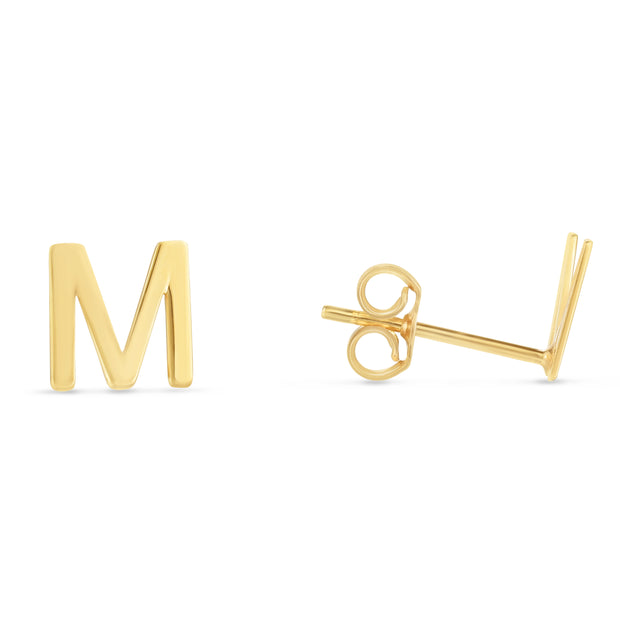 14K Gold Initial M Stud Earring