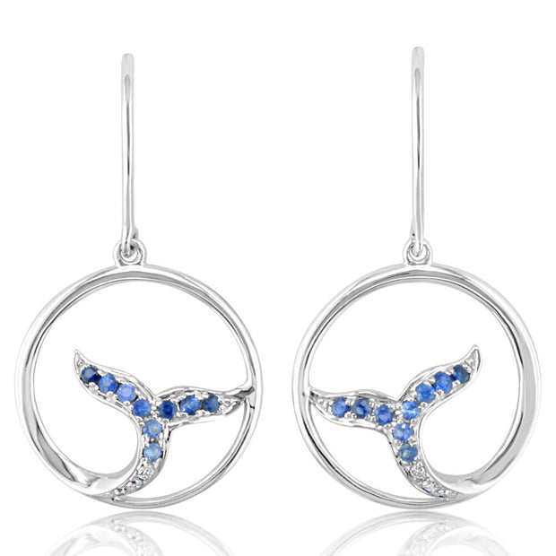 14K White Gold Graduated Blue Sapphire/Diamond Whale Tail Earrings