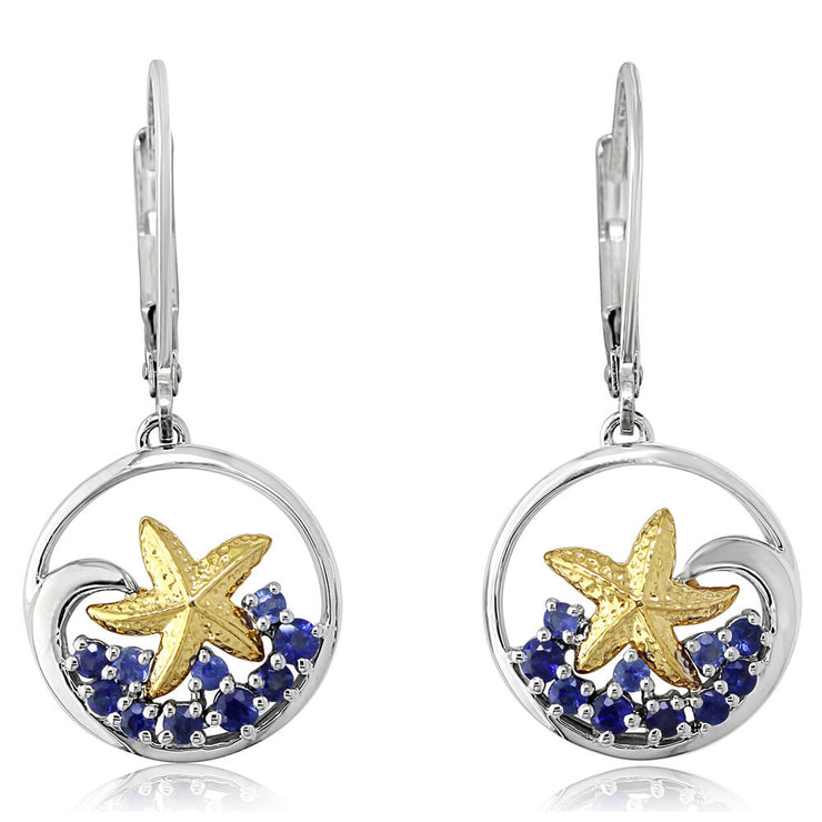 Sterling Silver /14K Yellow Gold Graduated Blue Sapphire Starfish Earrings