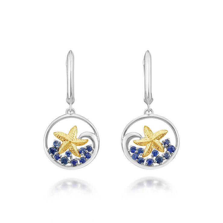 Sterling Silver /14K Yellow Gold Graduated Blue Sapphire Starfish Earrings