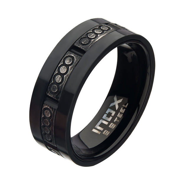 Antiqued Black IP & Carbon Fiber Ring