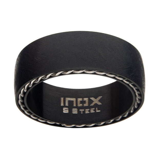 Matte Stainless Steel and Black IP Sand Finish Ring