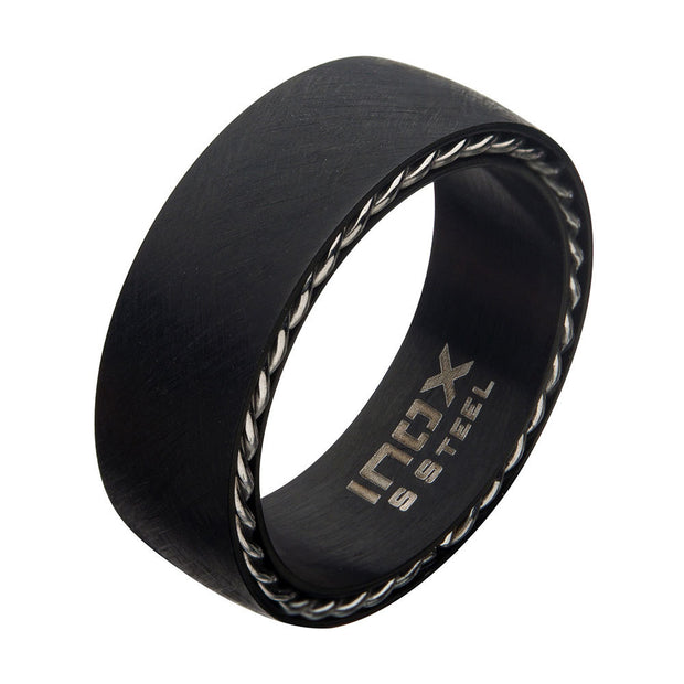 Matte Stainless Steel and Black IP Sand Finish Ring