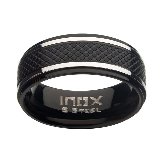 Matte Stainless Steel & Black IP Quilt Ring