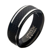 Matte Stainless Steel & Black IP Quilt Ring