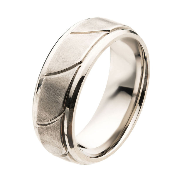 Steel Brushed with Grooves Beveled Ring