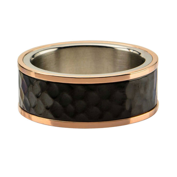 Steel Tri-Tone Hammered Finish Ring