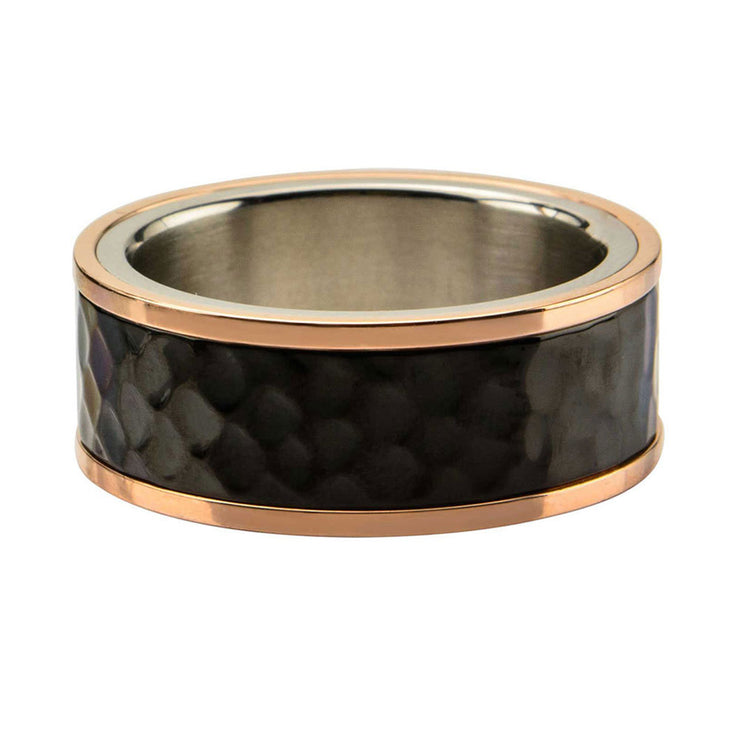 Steel Tri-Tone Hammered Finish Ring