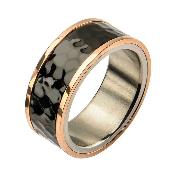 Steel Tri-Tone Hammered Finish Ring
