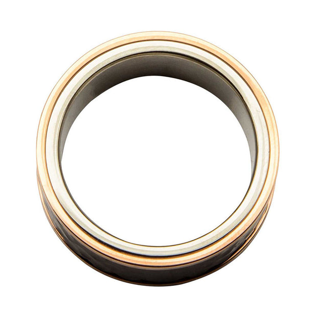 Steel Tri-Tone Hammered Finish Ring