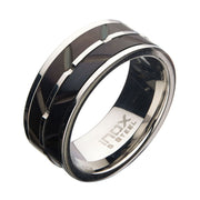 Stainless Steel & Black IP Raised Wave Ring
