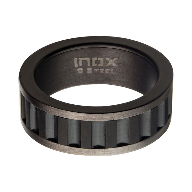 Stainless Steel & Gun Metal IP with Black IP Ridge Ring