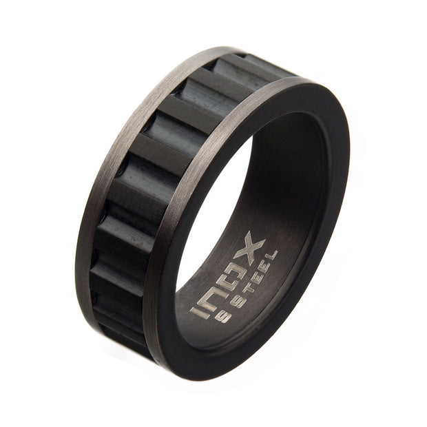 Stainless Steel & Gun Metal IP with Black IP Ridge Ring